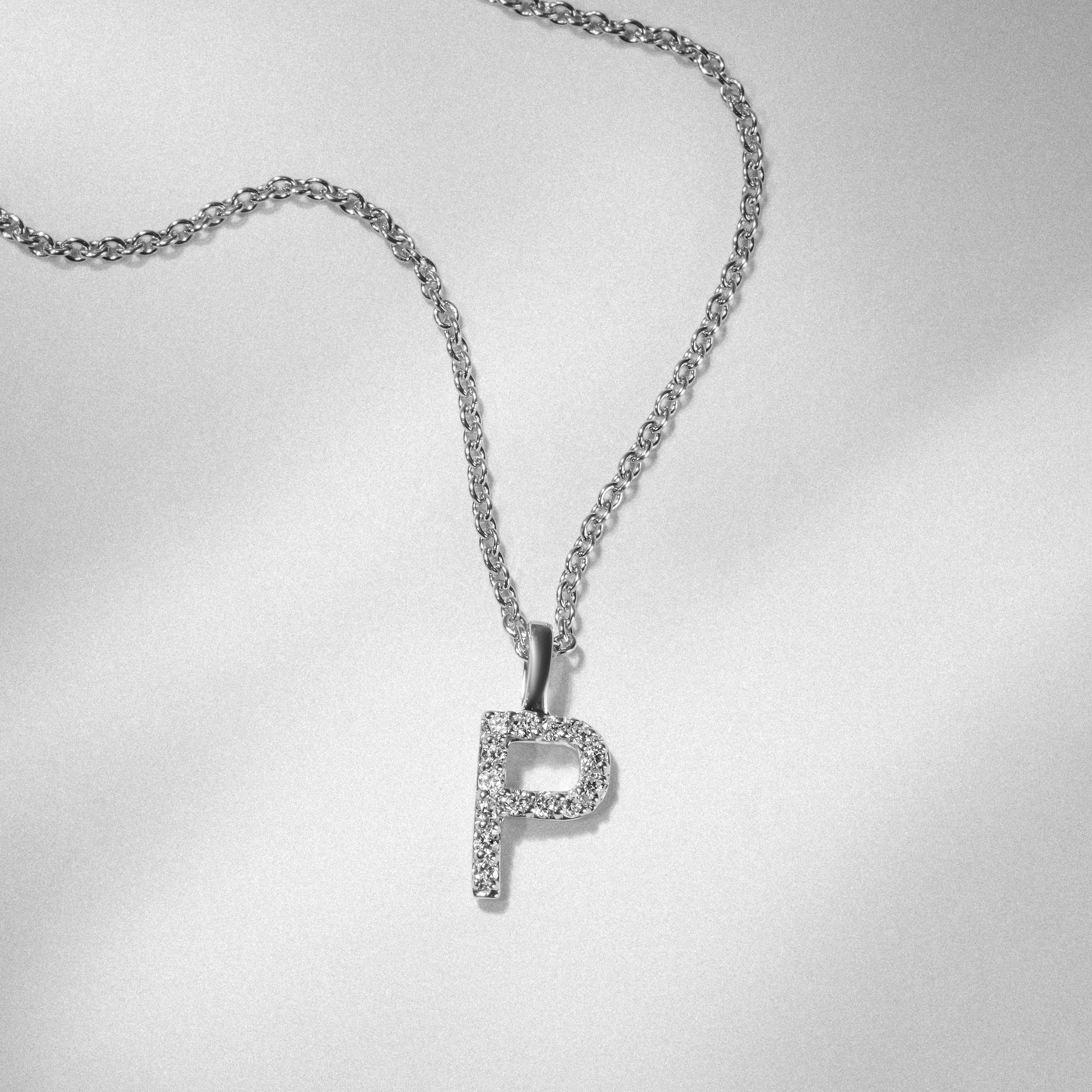 Love Letter Initial P Lab Diamond Necklace set in 9K White Gold